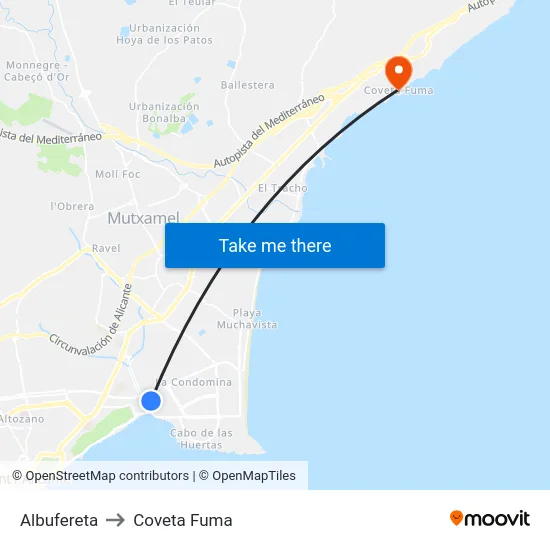 Albufereta to Coveta Fuma map