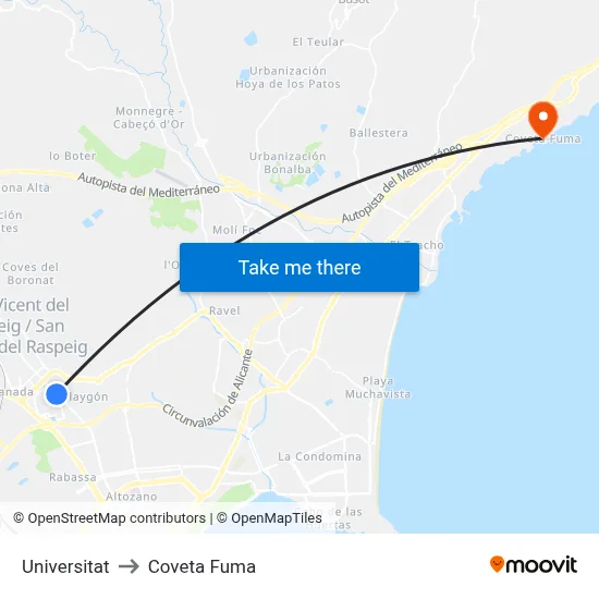 Universitat to Coveta Fuma map