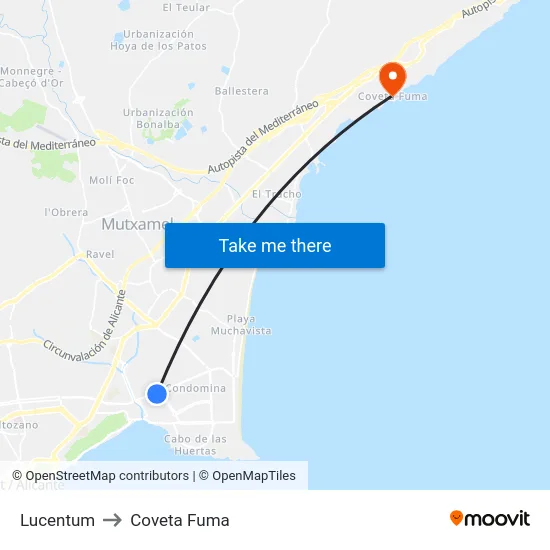 Lucentum to Coveta Fuma map