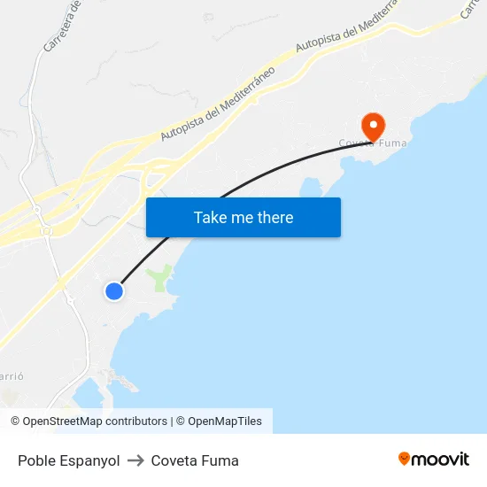 Poble Espanyol to Coveta Fuma map