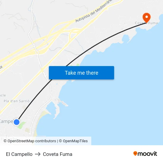 El Campello to Coveta Fuma map