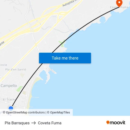 Pla Barraques to Coveta Fuma map