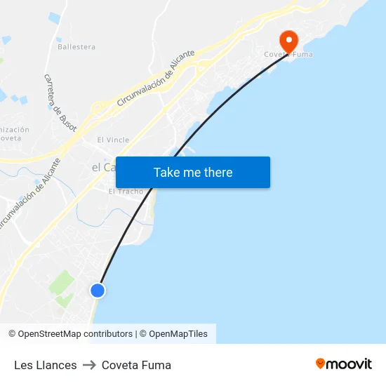 Les Llances to Coveta Fuma map