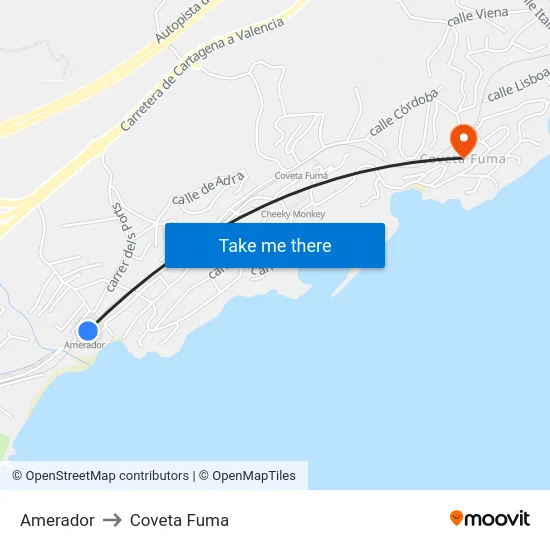 Amerador to Coveta Fuma map