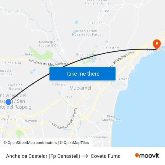 Ancha de Castelar (Fp Canastell) to Coveta Fuma map