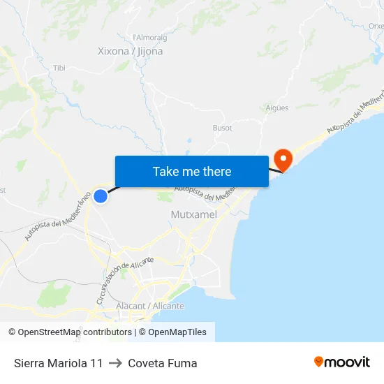 Sierra Mariola 11 to Coveta Fuma map