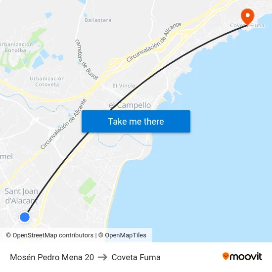 Mosén Pedro Mena 20 to Coveta Fuma map