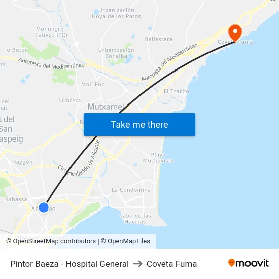 Pintor Baeza - Hospital General to Coveta Fuma map