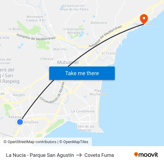 La Nucía - Parque San Agustín to Coveta Fuma map