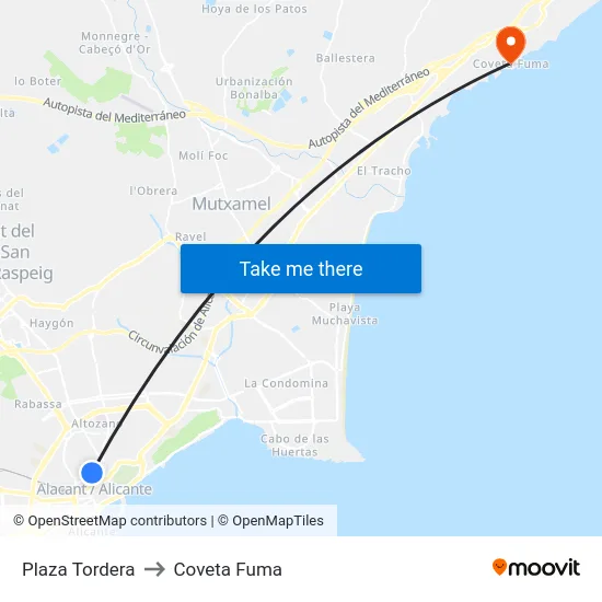 Plaza Tordera to Coveta Fuma map