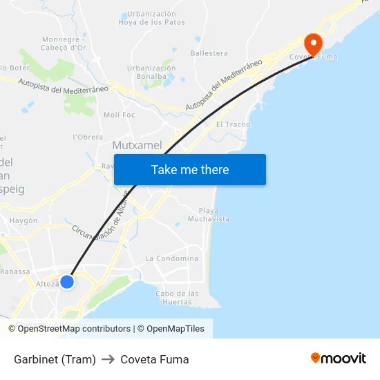 Garbinet (Tram) to Coveta Fuma map