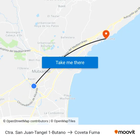 Ctra. San Juan-Tangel 1-Butano to Coveta Fuma map