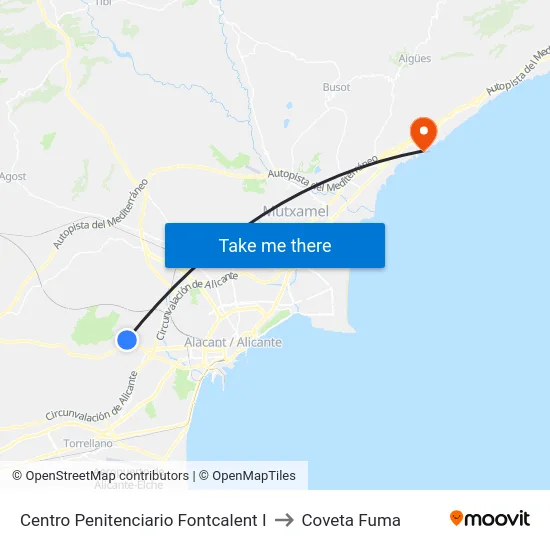Centro Penitenciario Fontcalent I to Coveta Fuma map