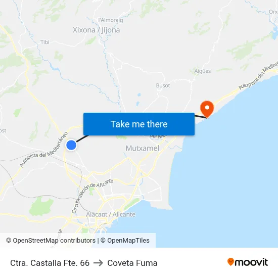 Ctra. Castalla Fte. 66 to Coveta Fuma map