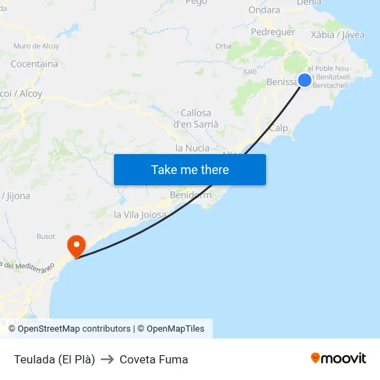 Teulada (El Plà) to Coveta Fuma map