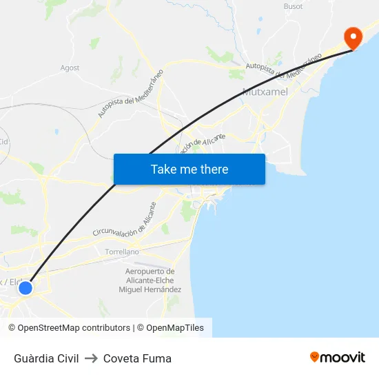 Guàrdia Civil to Coveta Fuma map