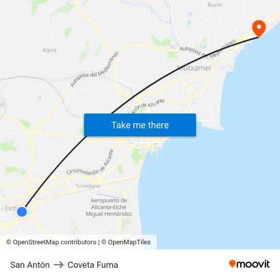 San Antón to Coveta Fuma map
