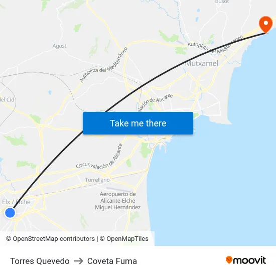 Torres Quevedo to Coveta Fuma map