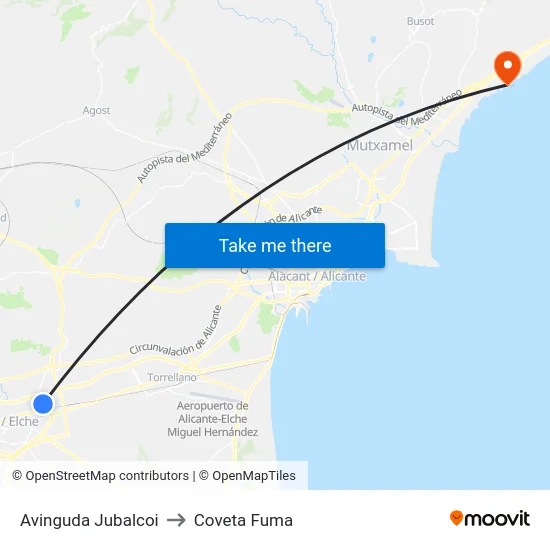 Avinguda Jubalcoi to Coveta Fuma map