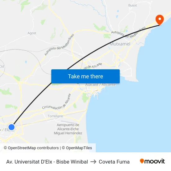 Av. Universitat D'Elx - Bisbe Winibal to Coveta Fuma map