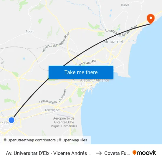 Av. Universitat D'Elx - Vicente Andrés Estellés to Coveta Fuma map