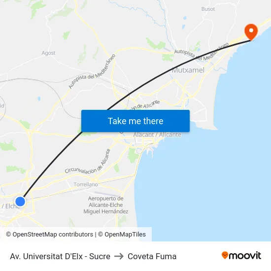 Av. Universitat D'Elx - Sucre to Coveta Fuma map