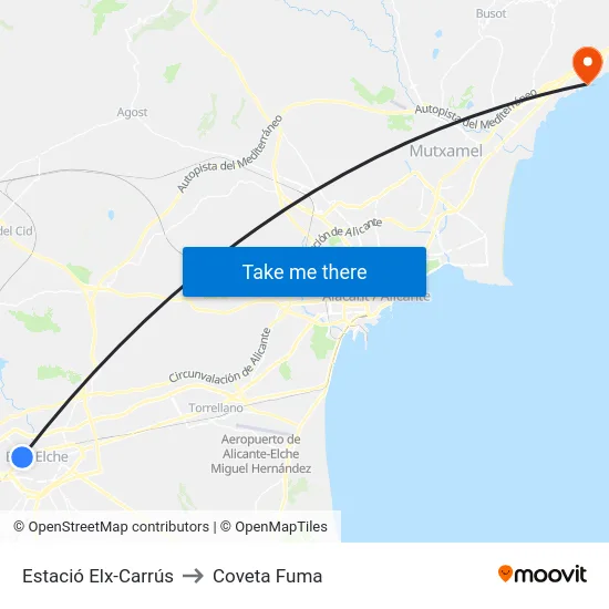 Estació Elx-Carrús to Coveta Fuma map