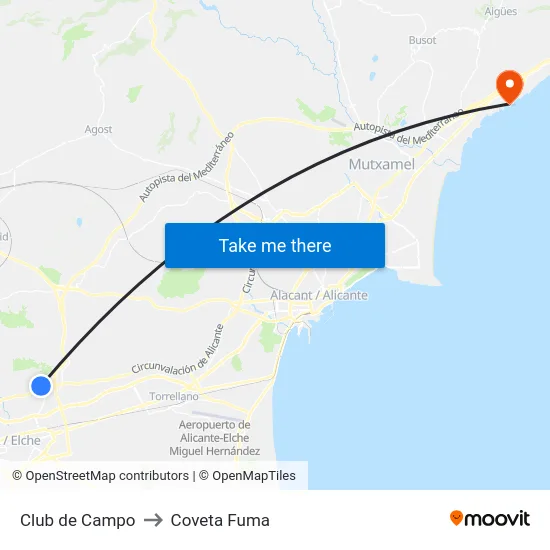 Club de Campo to Coveta Fuma map