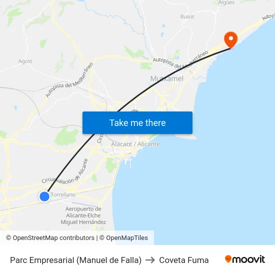 Parc Empresarial (Manuel de Falla) to Coveta Fuma map