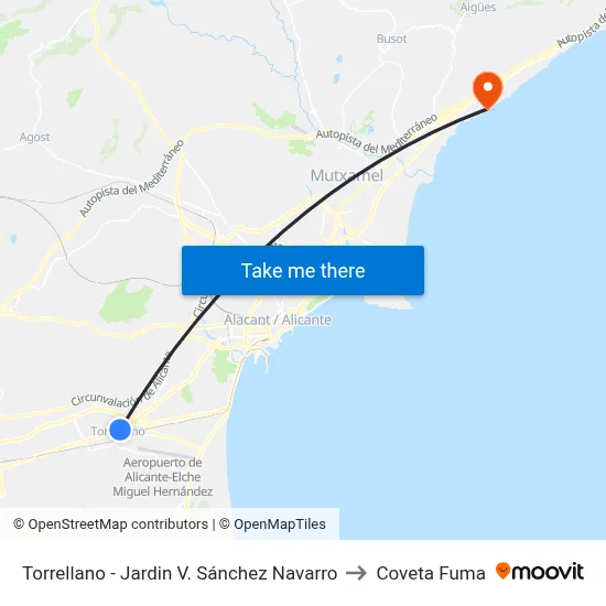 Torrellano - Jardin V. Sánchez Navarro to Coveta Fuma map