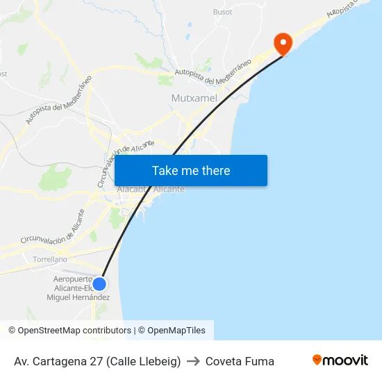 Av. Cartagena 27 (Calle Llebeig) to Coveta Fuma map
