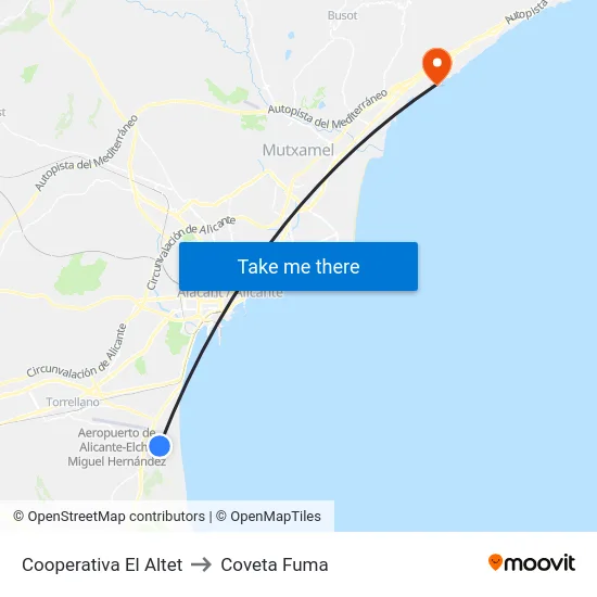 Cooperativa El Altet to Coveta Fuma map