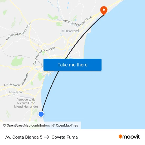 Av. Costa Blanca 5 to Coveta Fuma map