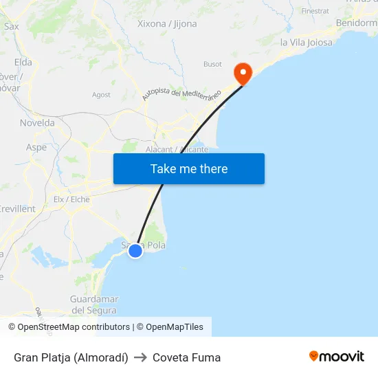 Gran Platja (Almoradí) to Coveta Fuma map