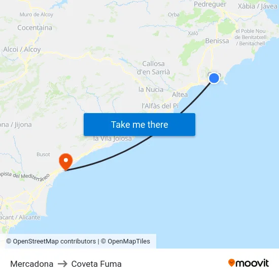 Mercadona to Coveta Fuma map