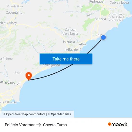 Edificio Voramar to Coveta Fuma map