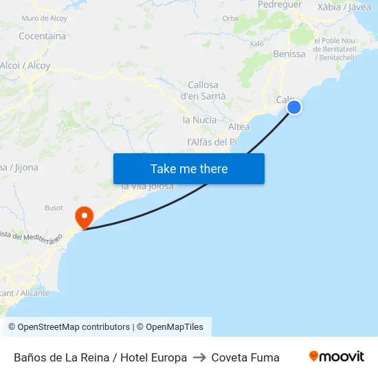 Baños de La Reina / Hotel Europa to Coveta Fuma map