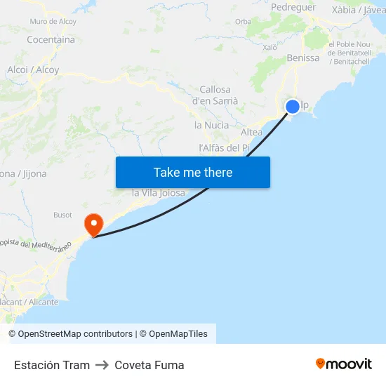 Estación Tram to Coveta Fuma map