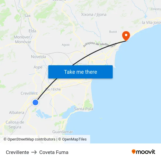 Crevillente to Coveta Fuma map