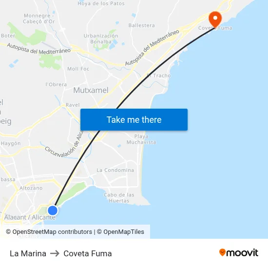 La Marina to Coveta Fuma map