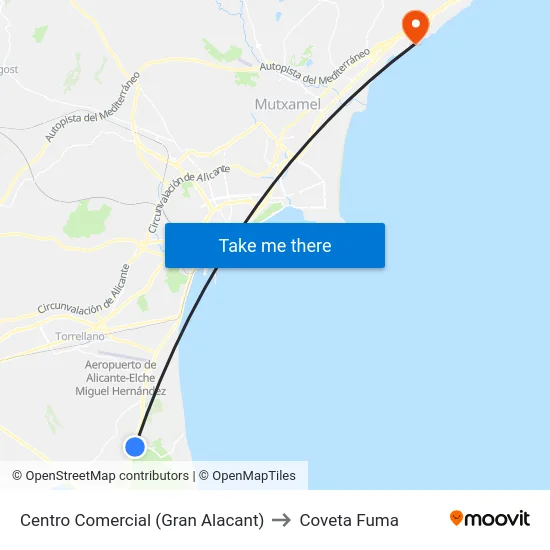 Centro Comercial (Gran Alacant) to Coveta Fuma map