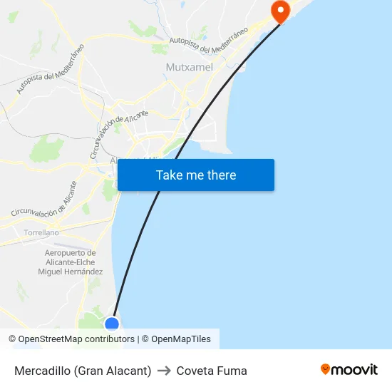 Mercadillo (Gran Alacant) to Coveta Fuma map