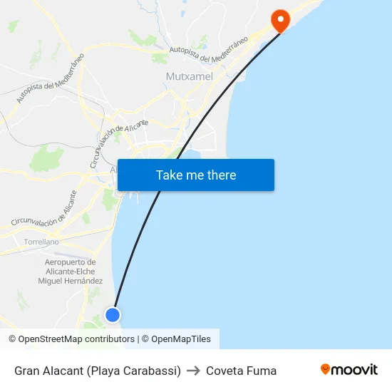 Gran Alacant (Playa Carabassi) to Coveta Fuma map