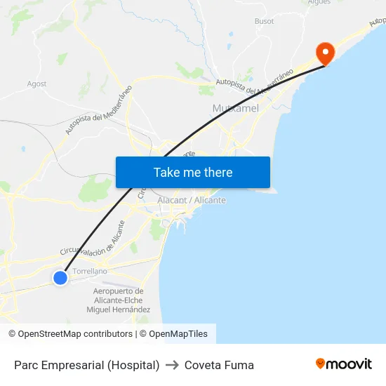 Parc Empresarial (Hospital) to Coveta Fuma map