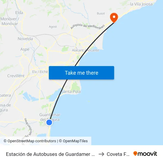 Estación de Autobuses de Guardamer Del Segura to Coveta Fuma map