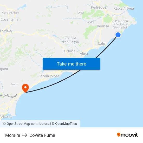 Moraira to Coveta Fuma map