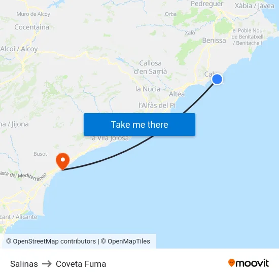 Salinas to Coveta Fuma map