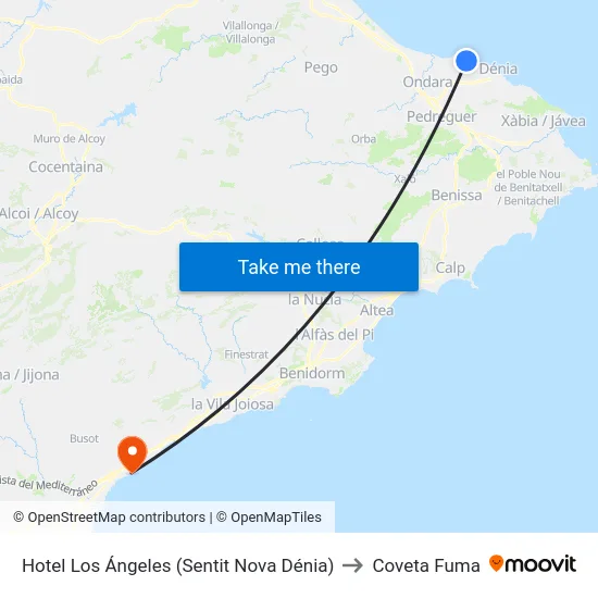 Hotel Los Ángeles (Sentit Nova Dénia) to Coveta Fuma map