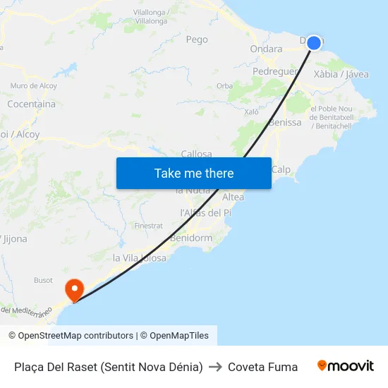Plaça Del Raset (Sentit Nova Dénia) to Coveta Fuma map