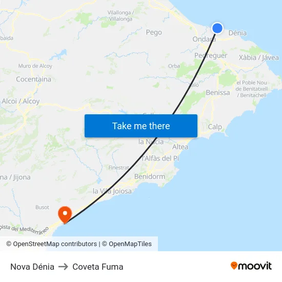 Nova Dénia to Coveta Fuma map